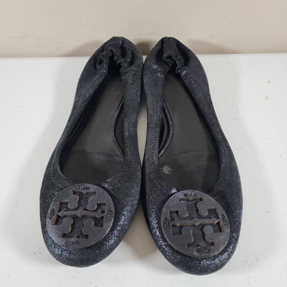 Tory Burch Minnie Travel Ballet with Logo Size 9 M Black Leather Used - Picture 4 of 16